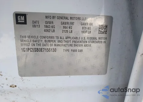 2014 Chevrolet Cruze 1Lt Auto из США, поврежденный, VIN 1G1PC5SB0E7156130